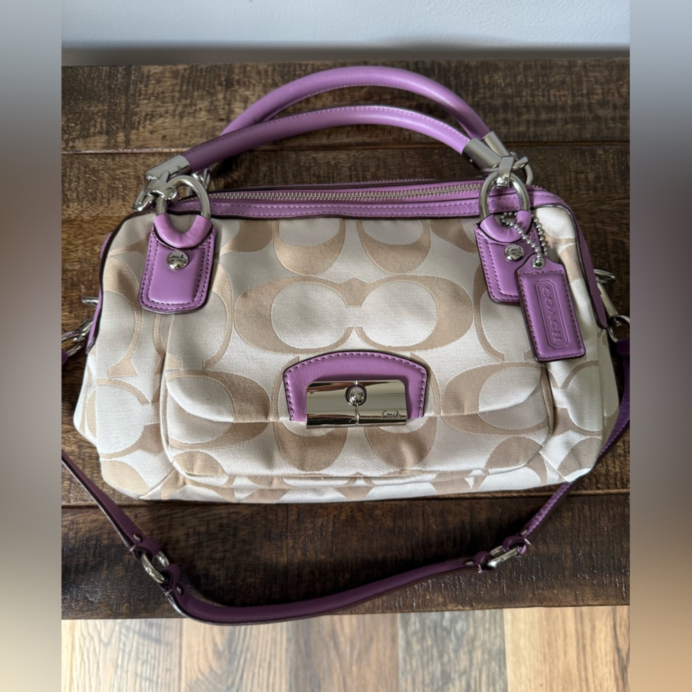 Coach Kristen double zip satchel/shoulder bag Tan and Purple